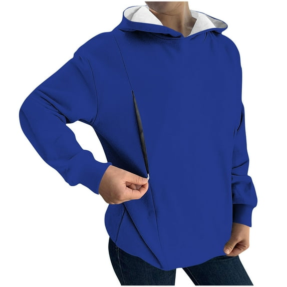 FNFHFY Nursing Hoodies for Women Convenient Zip Up Sweatshirt for Breastfeeding Solid Long Sleeve Pullover Tops
