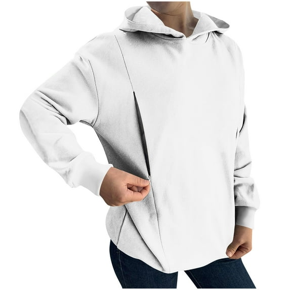 FNFHFY Nursing Hoodies for Women Convenient Zip Up Sweatshirt for Breastfeeding Solid Long Sleeve Pullover Tops