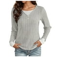 thumbnail image 1 of FNFHFY Plus Size Long Sleeve Shirts for Women Fake Two Piece Henley Shirt Dressy Casual Ribbed Spring Blouse Y2k Going Out Tops, 1 of 6