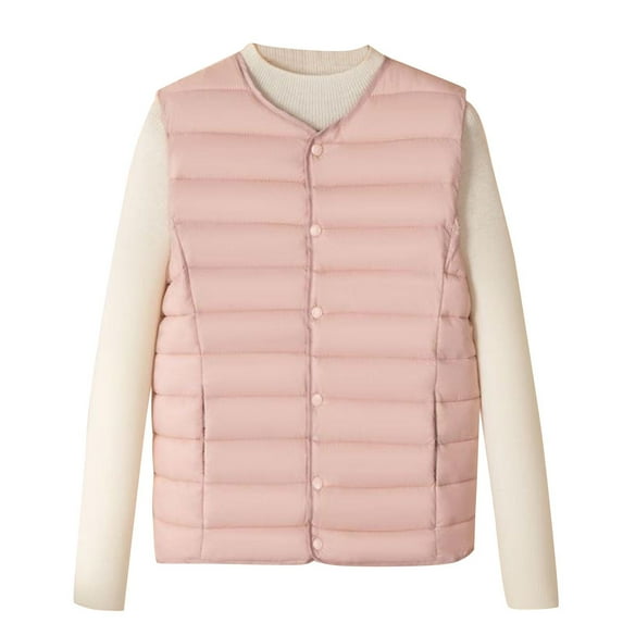 FNFHFY Plus Size Puffer Vest for Women Round Neck Solid Sleeveless Bubble Jacket Snap Down Lightweight Quilted Vests Winter Waistcoat Gilet