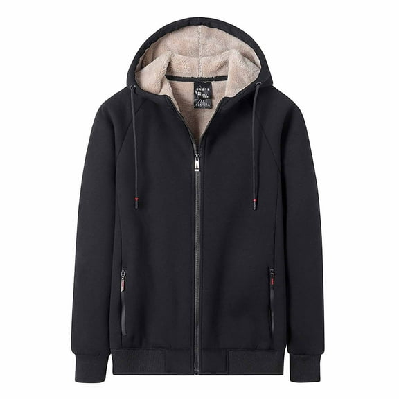 FNFHFY Plus Size Unisex Hooded Fleece Lined Jacket Womens Mens Sherpa Lined Zip Up Drawstring Hoodies Thicken Warm Winter Coats with Hood