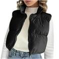 thumbnail image 1 of FNFHFY Puffer Vest for Women Cropped Sleeveless Bubble Jackets Zip Up Stand Collar Padded Vests Solid Color Winter Puffy Coat Outerwear, 1 of 7