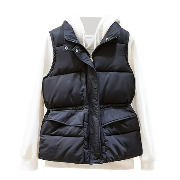 FNFHFY Puffer Vest for Women Drawstring Waist Sleeveless Padded Coat Puffy Waitcoat Gilet Winter Fall Casual Thermal Outerwear Vests
