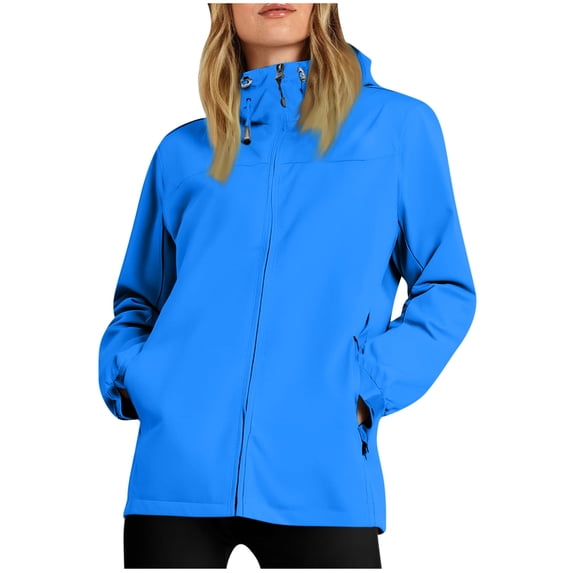 FNFHFY Rain Jacket Women Waterproof Lightweight Rain Coat Zip Up Hooded Windbreaker Solid Raincoats with Pockets for Cycling Hiking Climbing