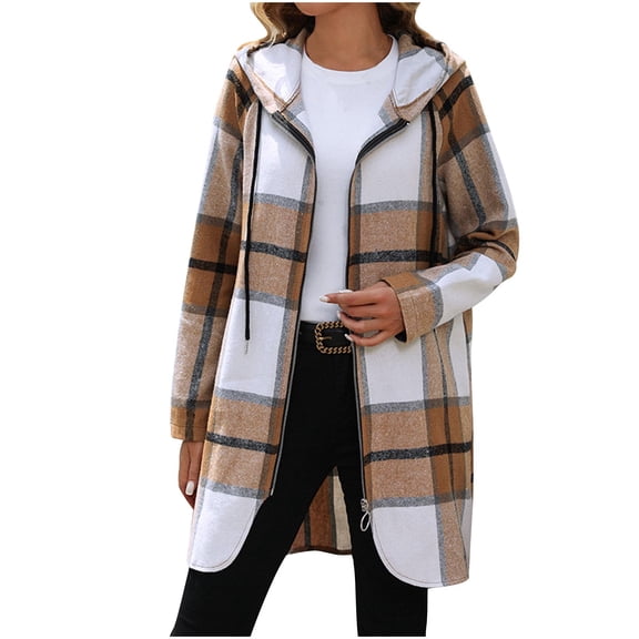 FNFHFY Shackets for Women 2025 Trendy Zipper Up Midi Jackets Casual Plaid Shirts Hooded Shackets with Pockets Fall Clothes