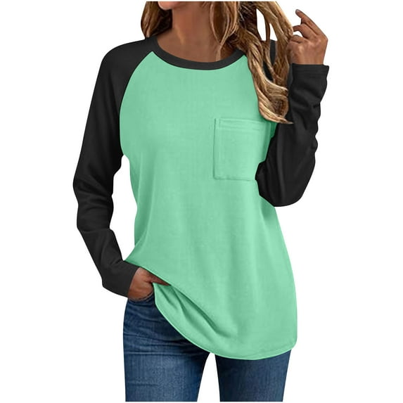 FNFHFY Shirts for Women Baseball Style Raglan Sleeve Tops Trendy Color Block T-shirt Loose Fit Crewneck Shirt
