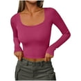thumbnail image 1 of FNFHFY Shirts for Women Scoop Neck Slim Fit Tops Fitted Long Sleeve Shirt Solid Color Ribbed T-shirt Fall Trendy Crop Top, 1 of 5