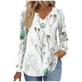 thumbnail image 1 of FNFHFY Shirts for Women V Neck Long Pleated Sleeve Shirt Dressy Floral Print Blouse Tops Cute Summer Fall T-shirt, 1 of 6