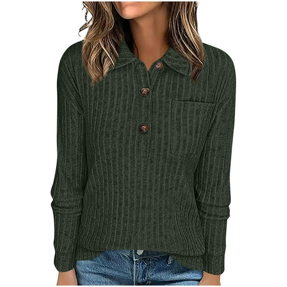 FNFHFY Sweaters for Women Trendy Lapel Henley Pullover Sweatshirt Fall Fashion Long Sleeve Shirts Business Blouses Loose Y2k Tops