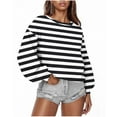 thumbnail image 1 of FNFHFY Sweatshirt for Women Trendy Crewneck Striped Sweatshirts Drop Shoulder Loose Fit Pullover Tops Fall Long Sleeve Shirt, 1 of 5