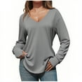 thumbnail image 1 of FNFHFY V Neck Shirts for Women Solid Color Long Sleeve Shirt Tunic Tops for Leggings Loose Fit Basic Tee with Thumb Holes, 1 of 5