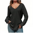thumbnail image 1 of FNFHFY V Neck Shirts for Women Solid Color Long Sleeve Shirt Tunic Tops for Leggings Loose Fit Basic Tee with Thumb Holes, 1 of 5