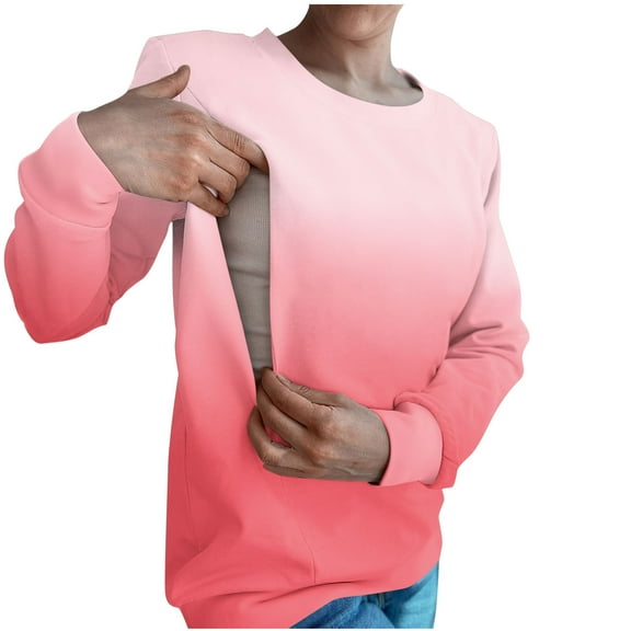 FNFHFY Women Crewneck Sweatshirts Gradient Nursing Sweatshirt for Breastfeeding Friendly Zipper Maternity Pullover Top Long Sleeve Casual Wear Tops