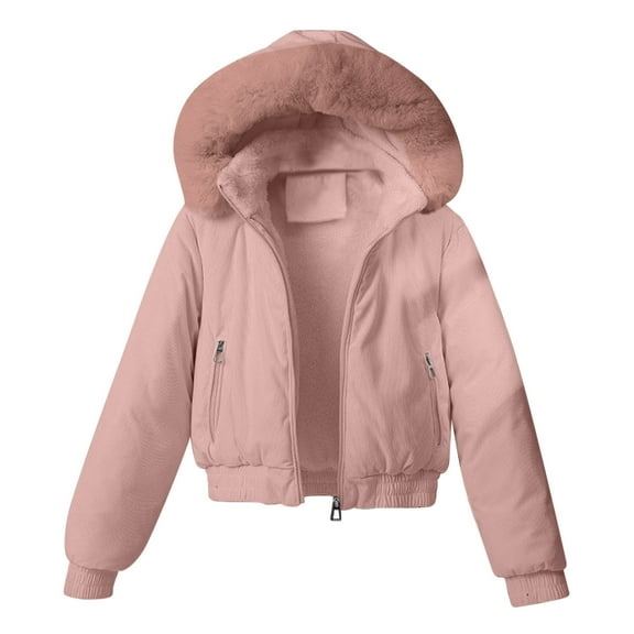 FNFHFY Women Cropped Padded Coat Thick Fleece Lined Corduroy Jackets Zip Up Puffer Jacket Thermal Sherpa Lined Winter Coats with Detachable Hood