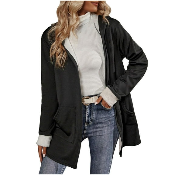FNFHFY Women Plus Size Zip Up Hoodies Casual Soft Fleece Lined Hooded Jacket Fall Winter Lightweight Sherpa Lined Coat with Pockets