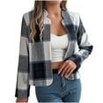 thumbnail image 1 of FNFHFY Women's Cropped Plaid Jacket Open Front Flannel Shacket Casual Long Sleeve Blazer Jackets 2025 Fall Checkered Coat, 1 of 7