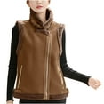 thumbnail image 1 of FNFHFY Women's Faux Fur Suede Vest Fuzzy Fleece Vests Zip Up Sherpa Lined Sleeveless Jacket Winter Waistcaot with Pockets, 1 of 6