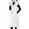 thumbnail image 1 of FNFHFY Women's Long Puffer Vest Hooded Lightweight Sleeveless Quilted Jackets Thick Warm Winter Gilet Coats with Belt & Pockets, 1 of 5
