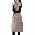 thumbnail image 1 of FNFHFY Women's Long Puffer Vest Hooded Lightweight Sleeveless Quilted Jackets Thick Warm Winter Gilet Coats with Belt & Pockets, 1 of 5
