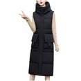 thumbnail image 1 of FNFHFY Women's Long Style Jacket Vests Solid Color Fall Winter Hooded Vests Slim Fashion Double Side Big Pockets Outing Gilets, 1 of 9