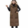 thumbnail image 1 of FNFHFY Women's Long Style Jacket Vests Solid Color Fall Winter Hooded Vests Slim Fashion Double Side Big Pockets Outing Gilets, 1 of 9