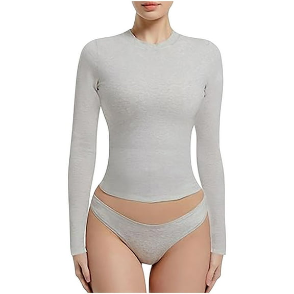 FNFHFY Women's Plus Size Shirts Tight Fitted Tops Crewneck Underscrubs Tee Stretchy Basic Shirt Solid Lightweight Undershirts