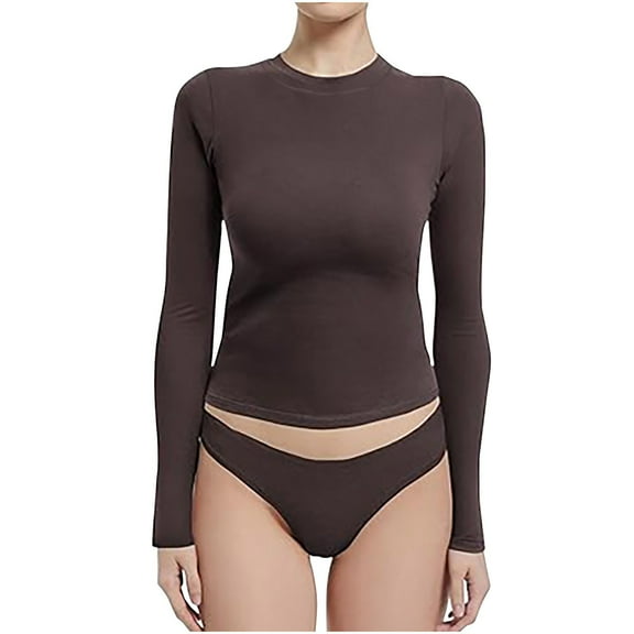 FNFHFY Women's Plus Size Shirts Tight Fitted Tops Crewneck Underscrubs Tee Stretchy Basic Shirt Solid Lightweight Undershirts