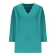 thumbnail image 1 of FNFHFY Womens 3/4 Sleeve Tops Dressy Casual Scalloped Trim V Neck Shirts Elegant Business Work Blouses Regular Fit Going Out Tunnic Tops, 1 of 5