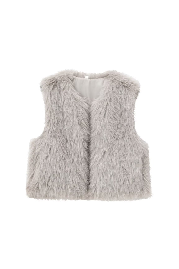 Womens Cropped Faux Fur Vest Soilid Sleeveless Fuzzy Fleece Jacket Shaggy Vests Soft Warm Fluffy Waitcoat Gilet