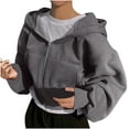 thumbnail image 1 of FNFHFY Womens Cropped Hoodies Oversized Zip Up Drop Shoulder Hoodie Fashion Drawstring Long Sleeve Y2k Clothes Fall Hooded Sweatshirt Jackets, 1 of 5