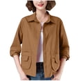 thumbnail image 1 of FNFHFY Womens Cropped Jacket Snap Button Lapel Cargo Jacket Solid Barn Jackets Long Sleeve Lightweight Utility Coat with Pockets, 1 of 2