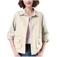 thumbnail image 1 of FNFHFY Womens Cropped Jacket Snap Button Lapel Cargo Jacket Solid Barn Jackets Long Sleeve Lightweight Utility Coat with Pockets, 1 of 2