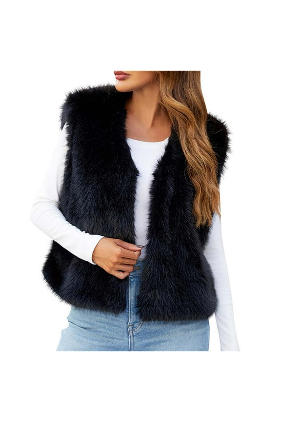 Womens Faux Fur Vest Cropped Shaggy Vests V Neck Sleeveless Fluffy Outwear Solid Trendy Fuzzy Winter Waitcoat Gilet