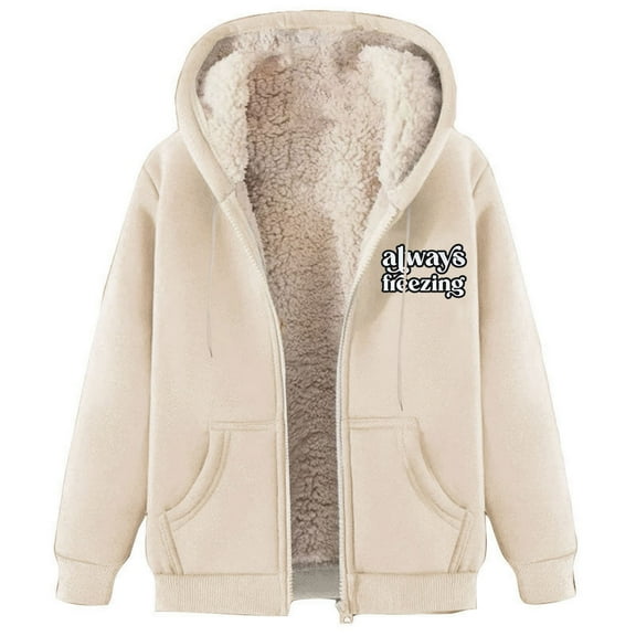 FNFHFY Womens Fleece Lined Hoodies Casual Thick Zip Up Printed Hoodie Drawstring Sherpa Lined Hooded Sweatshirt Jackets with Pockets