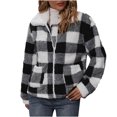 thumbnail image 1 of FNFHFY Womens Fuzzy Fleece Plaid Jacket Zip Up Shacket Sherpa Jackets Soft Cozy Flannel Coat Oversized Lapel Winter Coats, 1 of 9