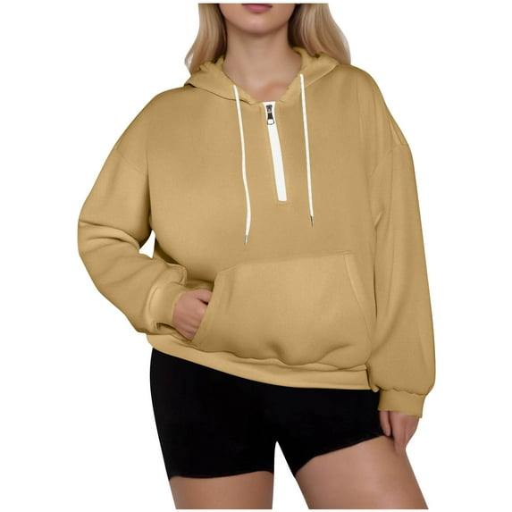 FNFHFY Womens Hoodies Plus Size Quarter Zip Hoodie Oversize Drop Shoulder Pullover Sweatshirts Casual Solid Drawstring Sweatshirt with Pocket