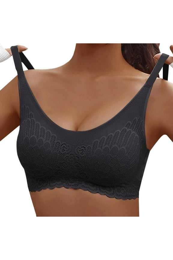 Womens Lace Bra Seamless Supporttive Wire-Free Sports Bra No Underwire Full Coverage T-Shirt Bra