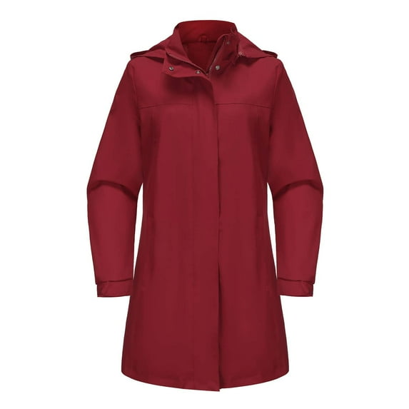 FNFHFY Womens Long Rain Jacket Lightweight Waterproof Windbreaker Solid Detachable Hooded Raincoats Outdoor Trench Coat with Pockets