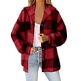 thumbnail image 1 of FNFHFY Womens Plaid Fleece Jacket Plus Size Sherpa Shacket Jackets Warm Fall Winter Coats Button Down Plush Overcoat with Hood, 1 of 6