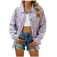 thumbnail image 1 of FNFHFY Womens Plaid Shirt Casual Flannel Shirt Tops Button Down Shacket Jacket Lapel Long Sleeve Blouse 2025 Fall Clothes, 1 of 8