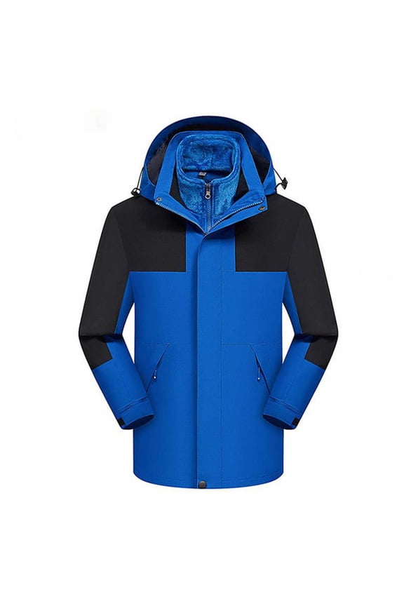 Womens Plus Size 3-in-1 Rain Jacket Detachable Hooded Fleece Lined Thermal Raincoats Waterproof Windproof Winter Snow Ski Jacket Parka