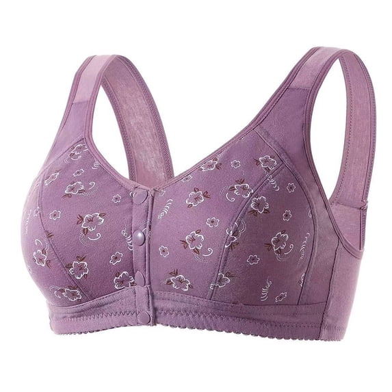 FNFHFY Womens Plus Size Bras Front Closure Bras No Underwire Breathable Bralettes Comfort Senior Wireless Snap Closing Bra