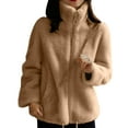 thumbnail image 1 of FNFHFY Womens Plus Size Fleece Jacket Loose Stand Collar Fluffy Coat Full Zip Up Solid Sherpa Jackets Long Sleeve Winter Plush Coats, 1 of 9