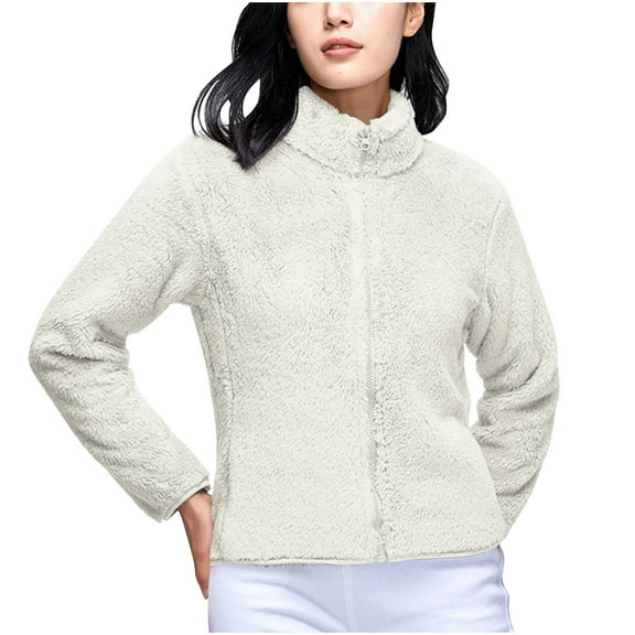 FNFHFY Womens Plus Size Fleece Jacket Thick Full Zip Up Copped Sherpa Coats Cozy Soft Fluffy Jackets Fall Winter Thermal Outfit