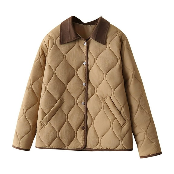 FNFHFY Womens Plus Size Quilted Jackets Trendy Corduroy Collar Bran Jacket Lightweight Button Down Cropped Puffer Coat Winter Coats with Pockets