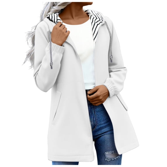FNFHFY Womens Plus Size Rain Coat Lightweight Waterproof Long Windbreaker Zip Up Drawstring Hooded Rain Jacket Travel Outdoor Trench Coats