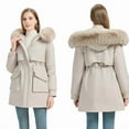 thumbnail image 1 of FNFHFY Womens Puffer Jacket Loose Fit Fleece Lined Parka Thicken Drawstring Waist Warm Winter Coats Mid Long Faux Fur Hood Padded Coat with Pockets, 1 of 7