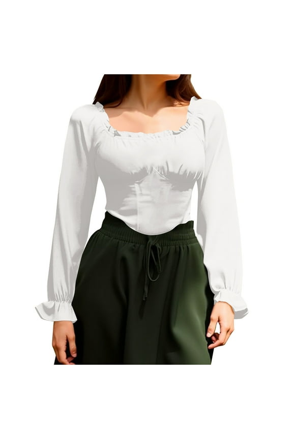 Womens Renaissance Tshirt Slim Fit Off Shoulder Tops Long Sleeve Vintage Gothic Tunic Tops for Halloween Party