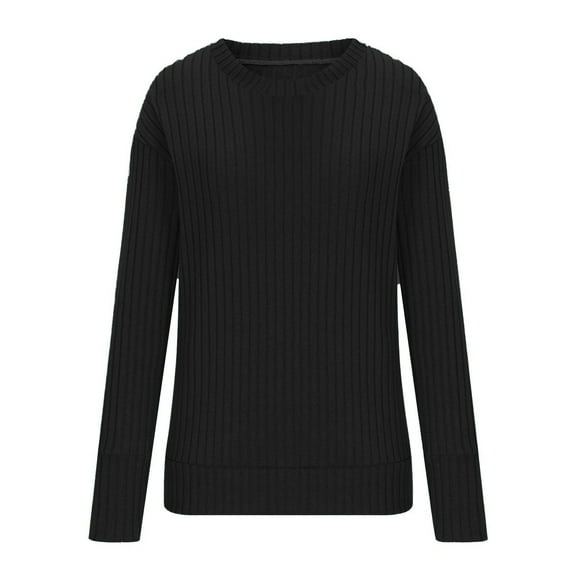 FNFHFY Womens Sweater Crew Neck Long Sleeeve Shirts Ribbed Knit Pullover Tops Loose Fit Fall Clothes