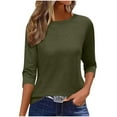 thumbnail image 1 of FNFHFY Womens Tunic Tops 3/4 Length Sleeve Shirts Round Neck Loose Casual Blouses 3 Quarter Sleeve Solid Color Tshirts, 1 of 4